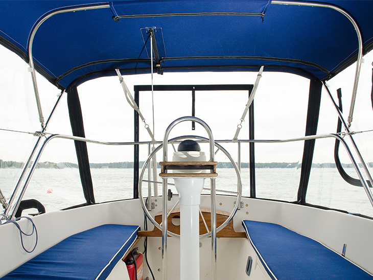 Cockpit with cushions on a Seaward 22 sailboat